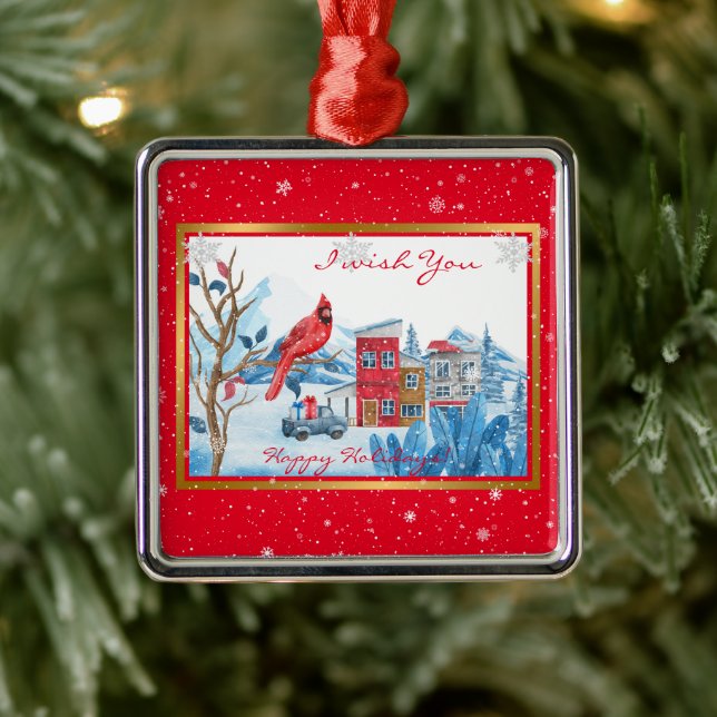 Kardinal und Landschaft individuell gestalten Ornament Aus Metall (Baum)