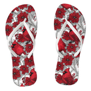 Kardinal und Poinsettia in Rot und Weiß Flip Flops