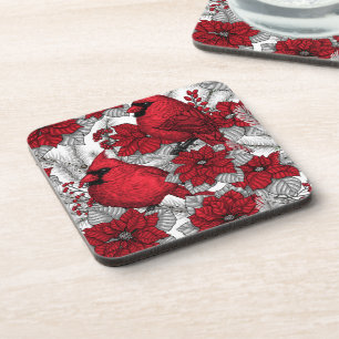 Kardinal und Poinsettia in Rot und Weiß Getränkeuntersetzer