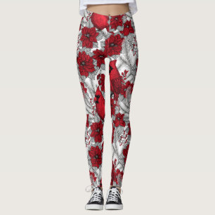 Kardinal und Poinsettia in Rot und Weiß Leggings