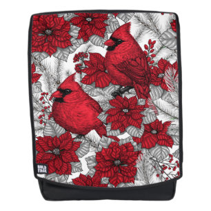 Kardinal und Poinsettia in Rot und Weiß Rucksack