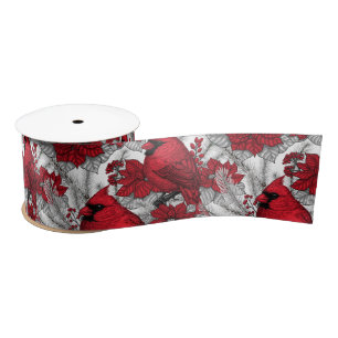 Kardinal und Poinsettia in Rot und Weiß Satinband