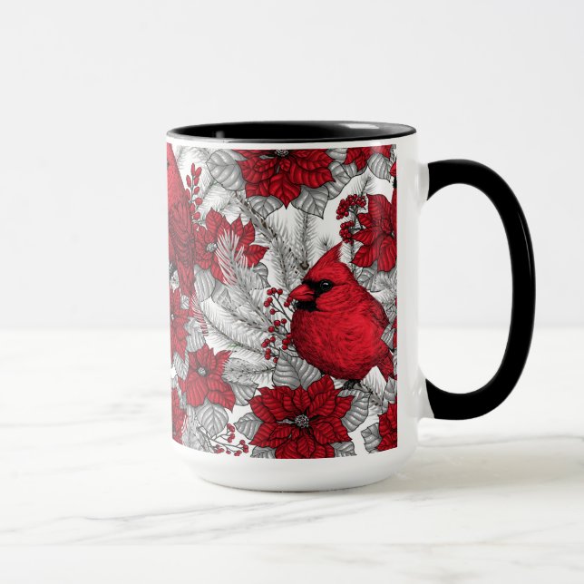Kardinal und Poinsettia in Rot und Weiß Tasse (Rechts)