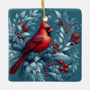 Kardinal und Weihnachtsfeier Keramikornament