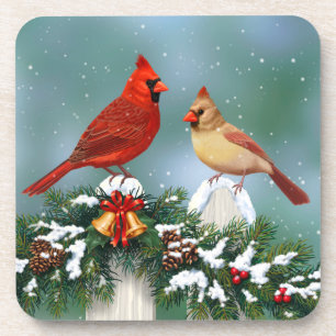 Kardinal und Weihnachtsgarten Getränkeuntersetzer