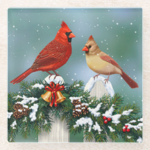 Kardinal und Weihnachtsgarten Glasuntersetzer