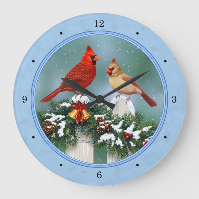 Kardinal und Weihnachtsgarten Große Wanduhr (Vorderseite)