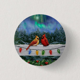 Kardinal und Weihnachtslicht Winterschnee Button