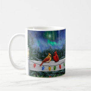 Kardinal und Weihnachtslicht Winterschnee Kaffeetasse