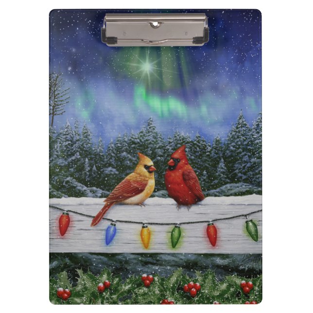 Kardinal und Weihnachtslicht Winterschnee Klemmbrett (Vorderseite)
