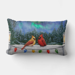 Kardinal und Weihnachtslicht Winterschnee Lendenkissen