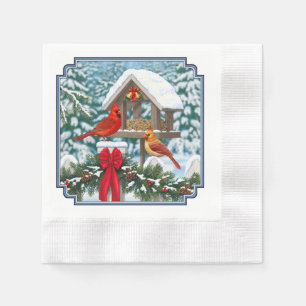 Kardinal und Weihnachtsvogelzuführung Serviette