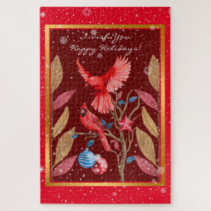 Kardinal Vögel auf dem Weihnachtsbaum anpassen Puzzle