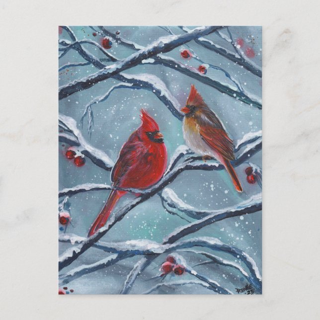 Kardinal Vögel Winter von Renee Lavoie Postkarte (Vorderseite)