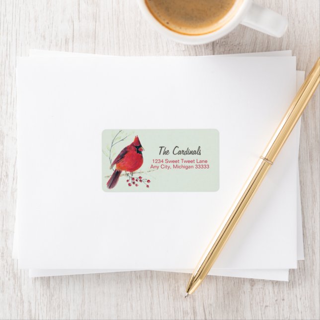 Kardinal Watercolor Art Rücksendeadresse Adressaufkleber (Insitu)