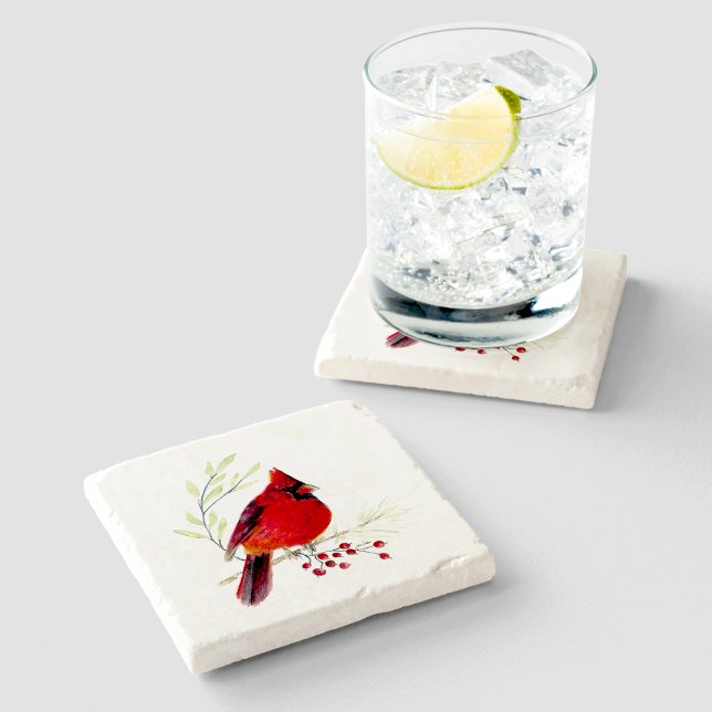 Kardinal Watercolor Kunst Untersetzer (Cardinal Watercolor Art Stone Coaster from Jenn's Emporium. )