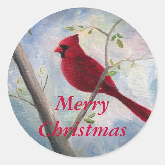 Kardinal Weihnachtsaufkleber Runder Aufkleber (Vorderseite)