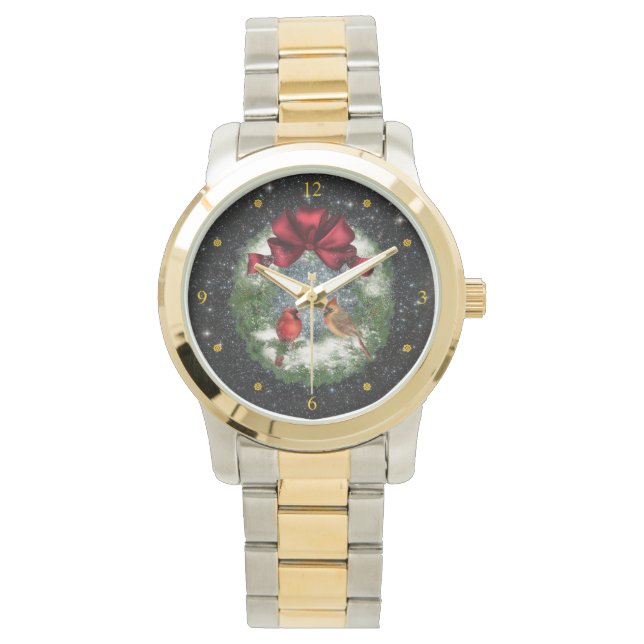 Kardinal ~ Weihnachtsfeier ~ Nachtschatten Armbanduhr (Vorderseite)