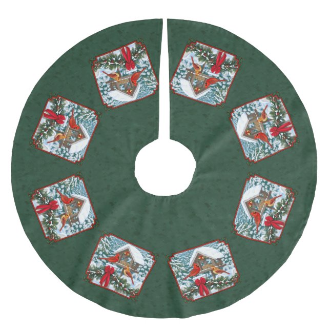 Kardinal Weihnachtsfest Grün Polyester Weihnachtsbaumdecke (Vorderseite)