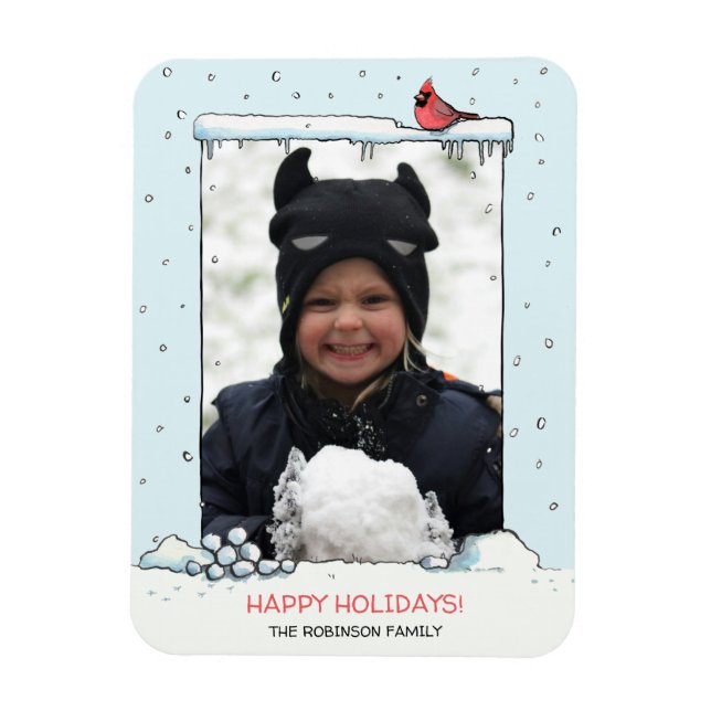 Kardinal Weihnachtskarte, Cartoon Kardinal Foto Magnet (Vertikal)