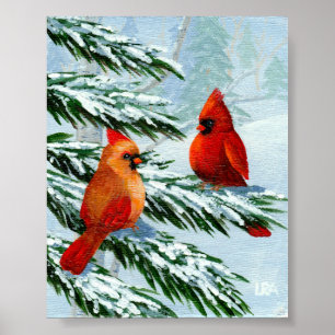 Kardinal Winter Birds Schneegebiet Landschaft Krea Poster