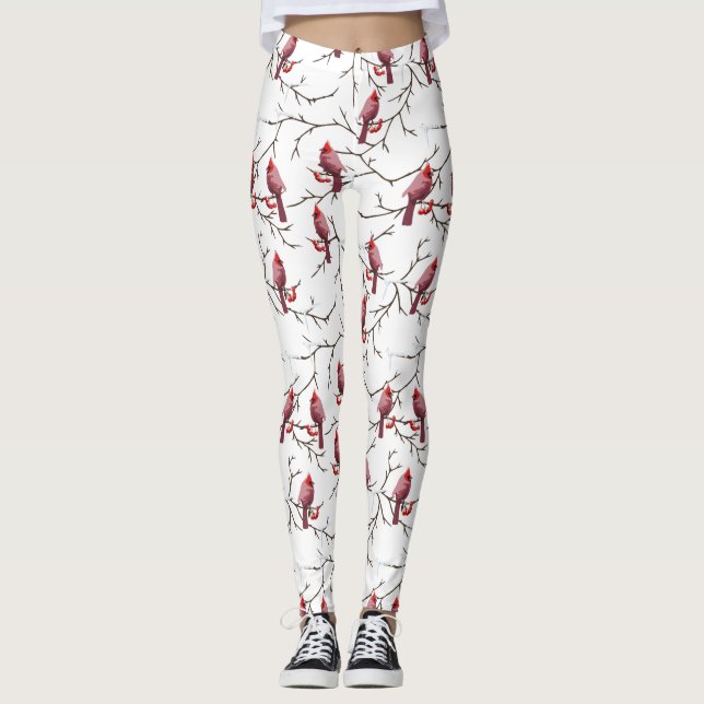 Kardinal-, Winter- und Schneemuster Leggings (Vorderseite)