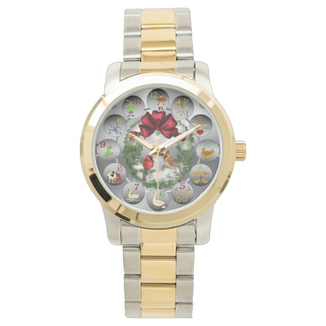 Kardinal Wreath ~ Die 12 Tage Weihnachten ~ Armbanduhr (Vorderseite)