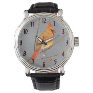 Kardinal zur Zweigmalerei - Originale Vogelkunst Armbanduhr