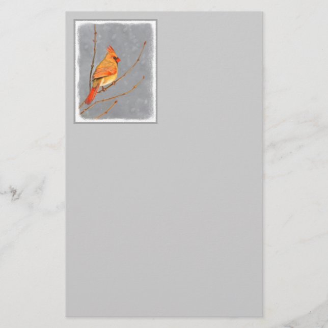 Kardinal zur Zweigmalerei - Originale Vogelkunst Briefpapier (Vorderseite)
