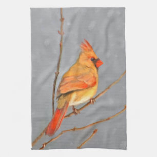 Kardinal zur Zweigmalerei - Originale Vogelkunst Geschirrtuch