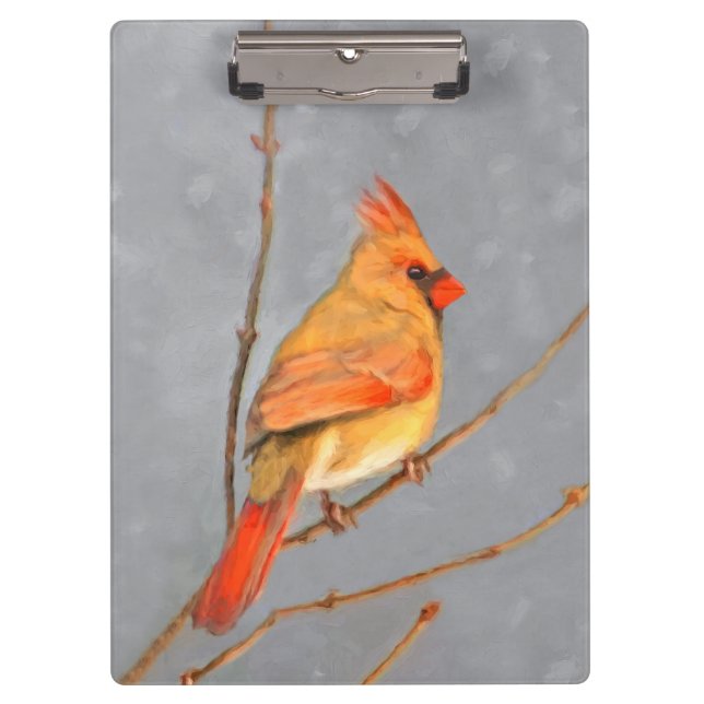 Kardinal zur Zweigmalerei - Originale Vogelkunst Klemmbrett (Vorderseite)