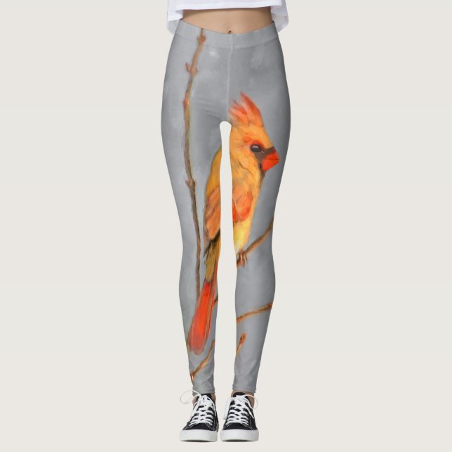 Kardinal zur Zweigmalerei - Originale Vogelkunst Leggings (Vorderseite)