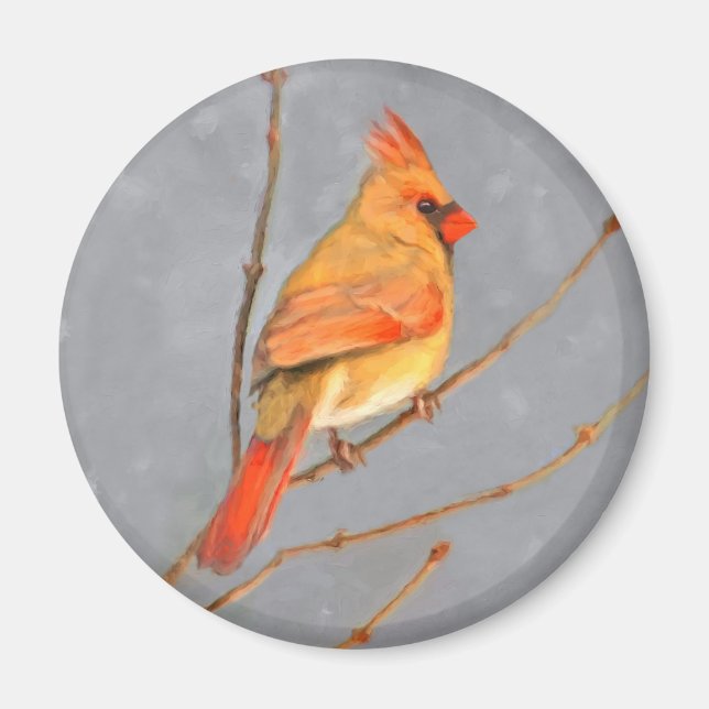 Kardinal zur Zweigmalerei - Originale Vogelkunst Magnet (Vorne)