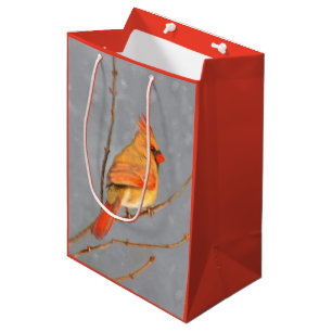 Kardinal zur Zweigmalerei - Originale Vogelkunst Mittlere Geschenktüte