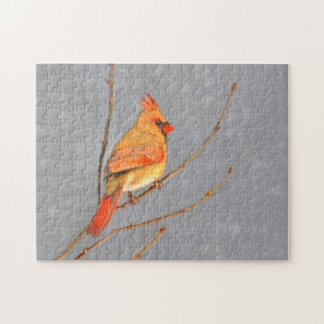 Kardinal zur Zweigmalerei - Originale Vogelkunst Puzzle (Horizontal)