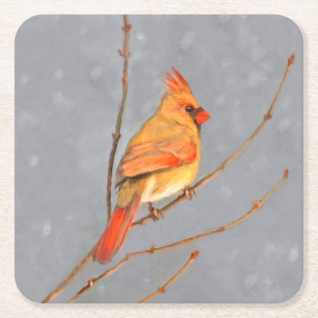Kardinal zur Zweigmalerei - Originale Vogelkunst Rechteckiger Pappuntersetzer (Vorderseite)