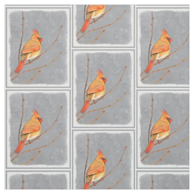 Kardinal zur Zweigmalerei - Originale Vogelkunst Stoff (Muster)
