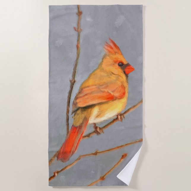 Kardinal zur Zweigmalerei - Originale Vogelkunst Strandtuch (Vorderseite)