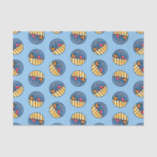 Kardinäle auf Zaun in Wintermalerei Originelle Kun Seidenpapier (Vorderseite)