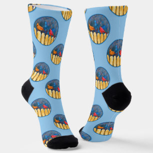 Kardinäle auf Zaun in Wintermalerei Originelle Kun Socken