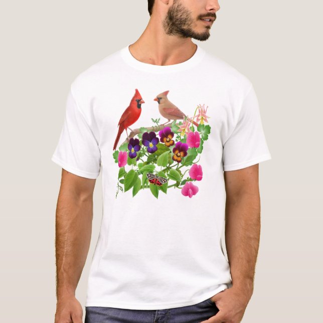 Kardinäle im Garten-T - Shirt (Vorderseite)