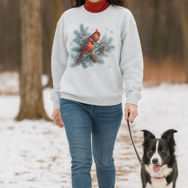 Kardinale im Schnee Winter-Wildtiere Sweatshirt (Winter Cardinal Red Bird Sweatshirt. Cozy and Warm, perfect 2nd layer for a cold day. )