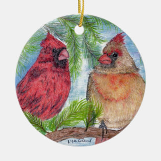 Kardinäle in einem Baum Keramik Ornament