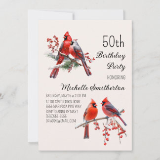 Kardinäle Schnee Wintervögel 50. Geburtstag Einladung