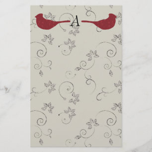 Kardinäle und blühendes Rebe-Monogramm-Briefpapi Briefpapier