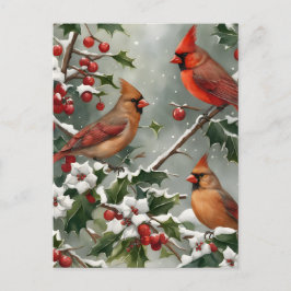 Kardinäle und Holly Holiday Postkarte