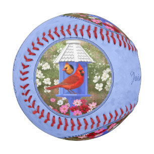 Kardinäle und Round Birdhouse Blue Baseball