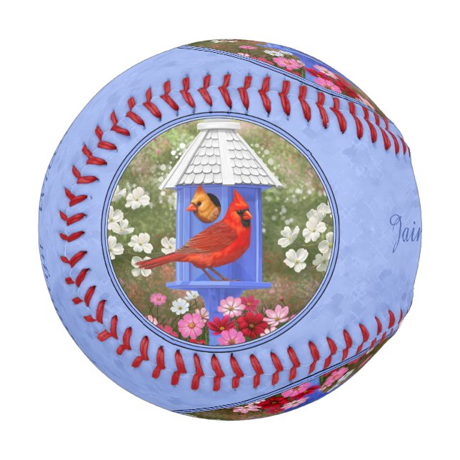 Kardinäle und Round Birdhouse Blue Baseball (Vorderseite Links)