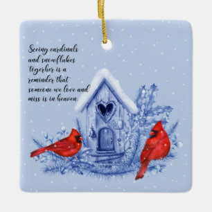 Kardinäle und Schneeflocken Keramikornament