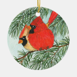 Kardinäle und Snowman Keramik Ornament